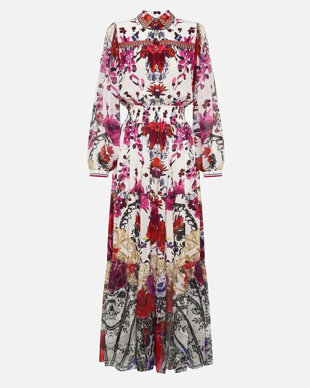 Camilla Button Through Tiered Maxi Dress Reign of Roses Print Size XL / AU 16  for rent on The Volte - main image