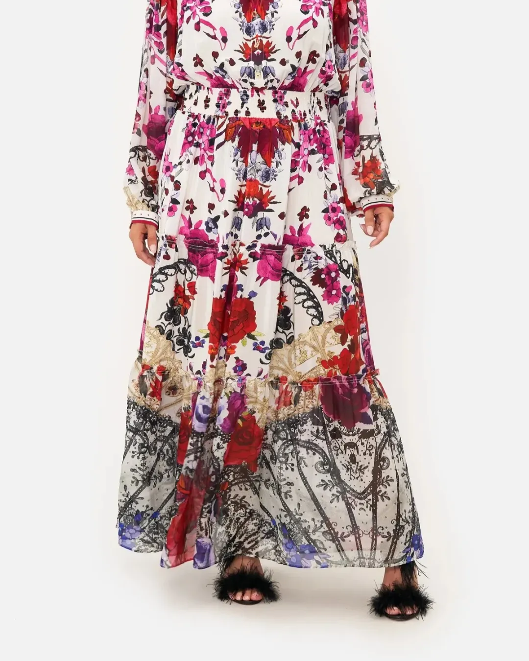 Camilla Button Through Tiered Maxi Dress Reign of Roses Print Size XL / AU 16  for rent on The Volte - main image