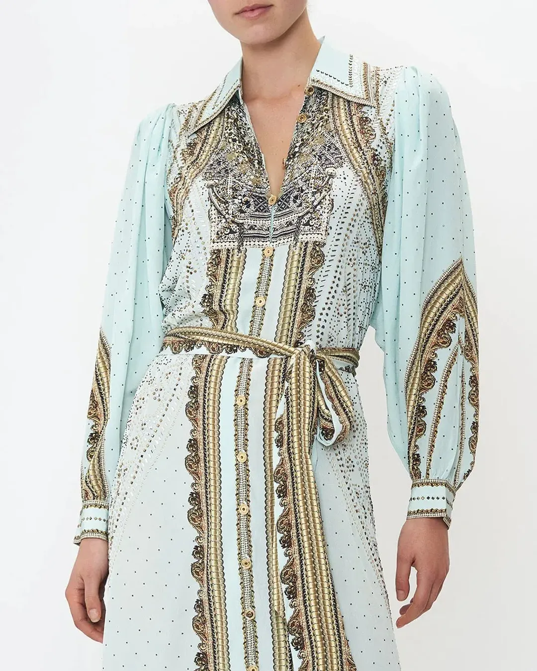 Camilla Curved Collar Shirt Midi Dress Luxe Espiritu Size L / AU 14 for rent on The Volte - main image