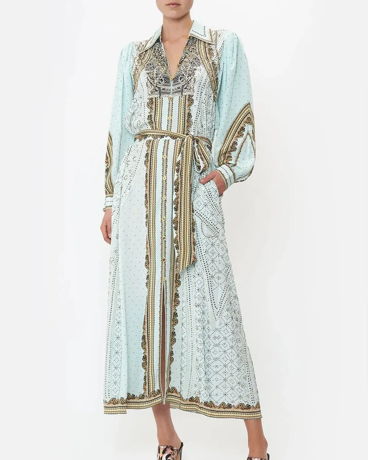 Camilla Curved Collar Shirt Midi Dress Luxe Espiritu Size L / AU 14 for rent on The Volte - main image