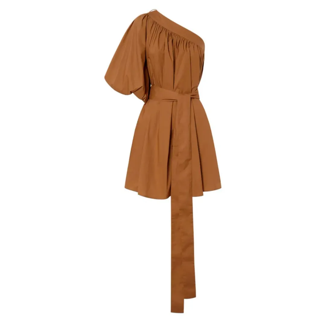 Oroton One Shoulder Gathered Dress Brandy Size 10  for rent on The Volte - main image