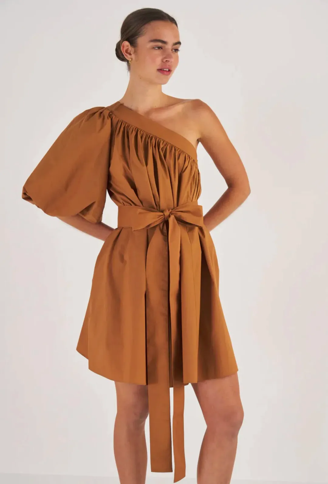 Oroton One Shoulder Gathered Dress Brandy Size 10  for rent on The Volte - main image