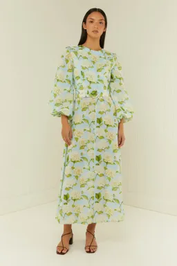 Palm Noosa Melrose Midi Dress Blue Hydrangea Floral Print Size 10 for rent on The Volte - image 2