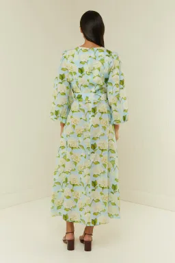 Palm Noosa Melrose Midi Dress Blue Hydrangea Floral Print Size 10 for rent on The Volte - image 1
