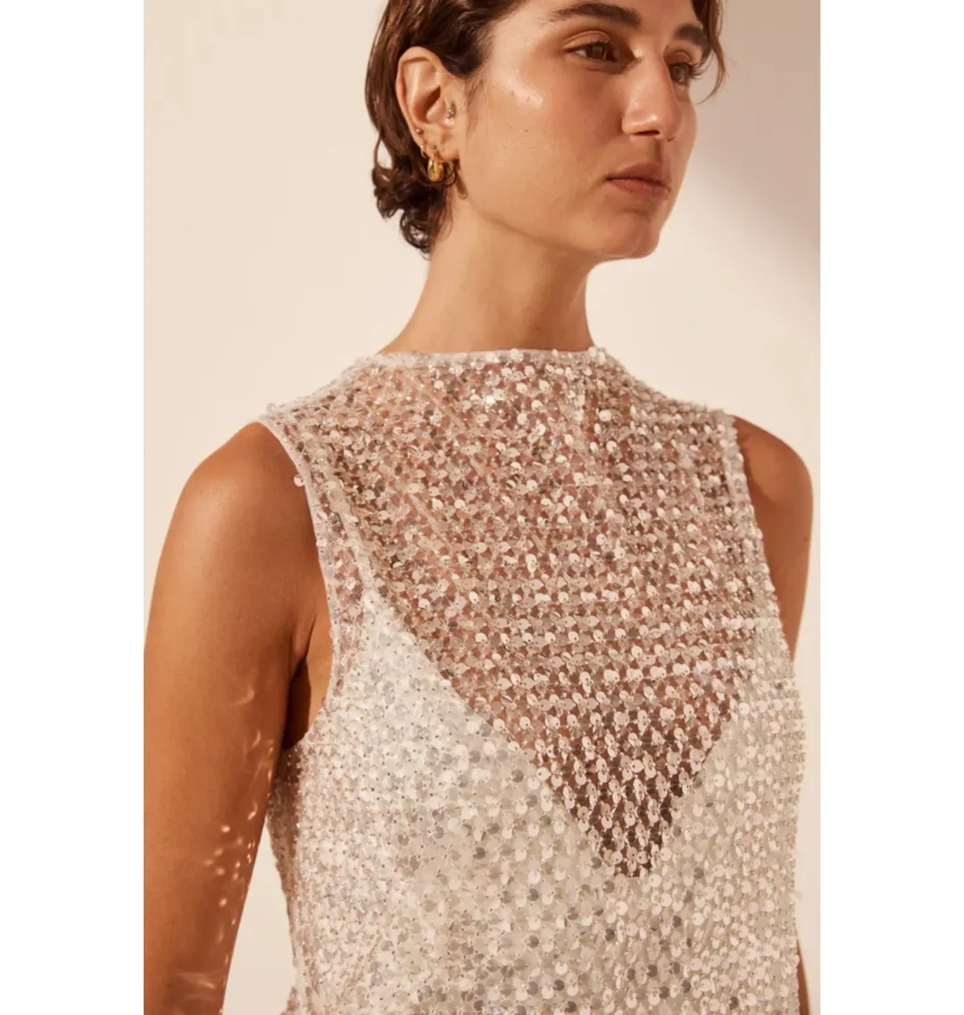 Shona Joy Asteria Midi Dress Silver Size AU 10 for rent on The Volte - main image