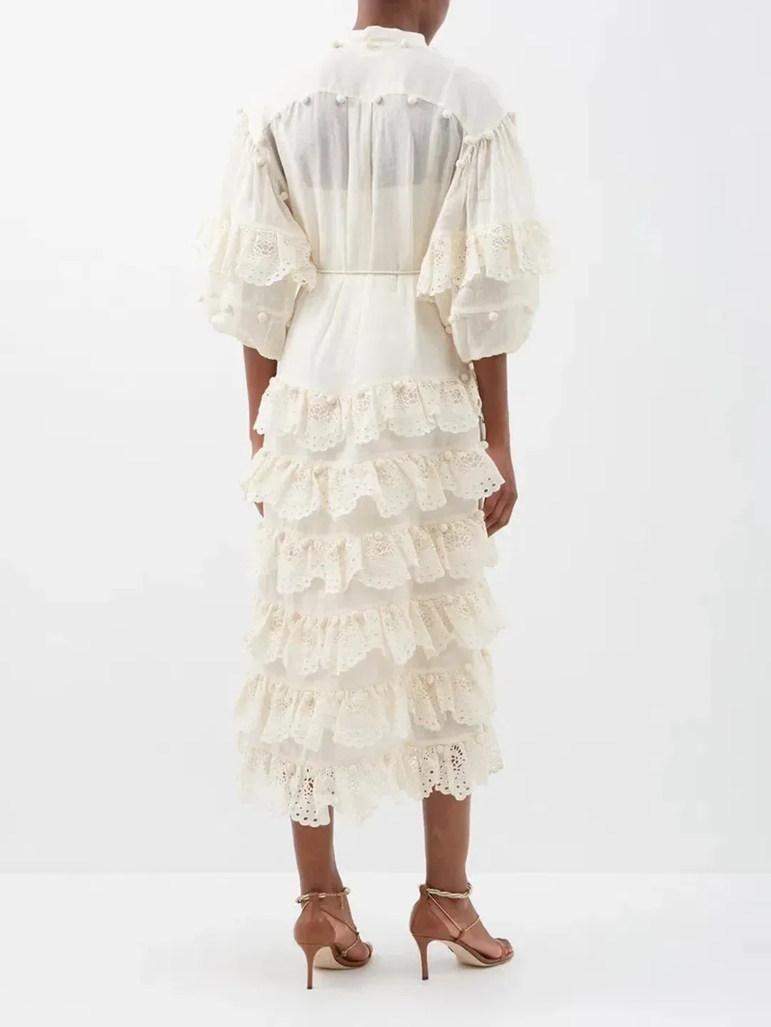 Zimmermann The Lyre Trim Tiered Midi Dress Cream Size 0 / AU 8 for rent on The Volte - main image