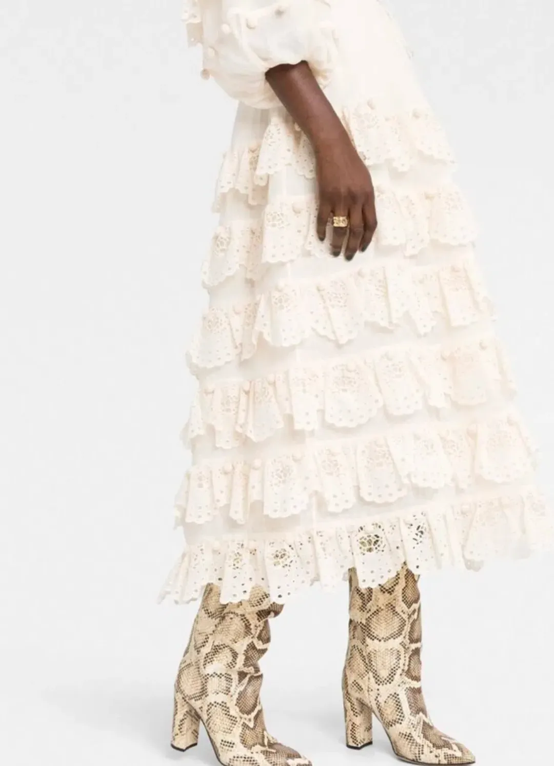 Zimmermann The Lyre Trim Tiered Midi Dress Cream Size 0 / AU 8 for rent on The Volte - main image