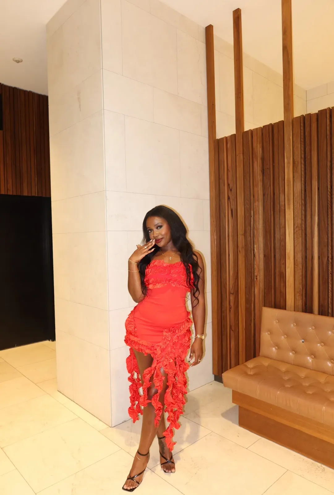 Shelby Ruffle Mini Dress Red Size 6 for rent on The Volte - main image