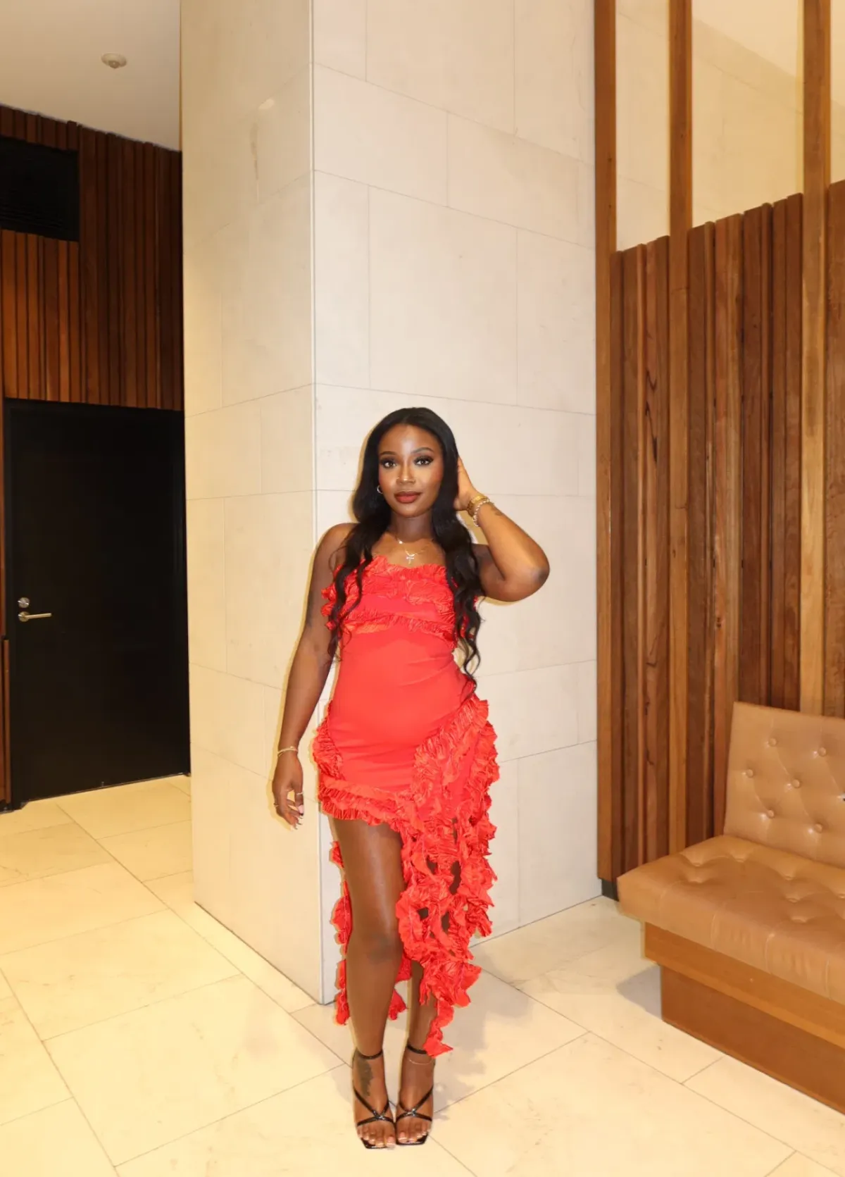 Shelby Ruffle Mini Dress Red Size 6 for rent on The Volte - main image