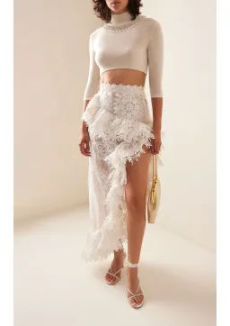 Zimmermann Matchmaker Doily Skirt Ivory Size 1 & Matchmaker Crop Knit Parchment Size 1/ AU 10 for rent on The Volte - image 1