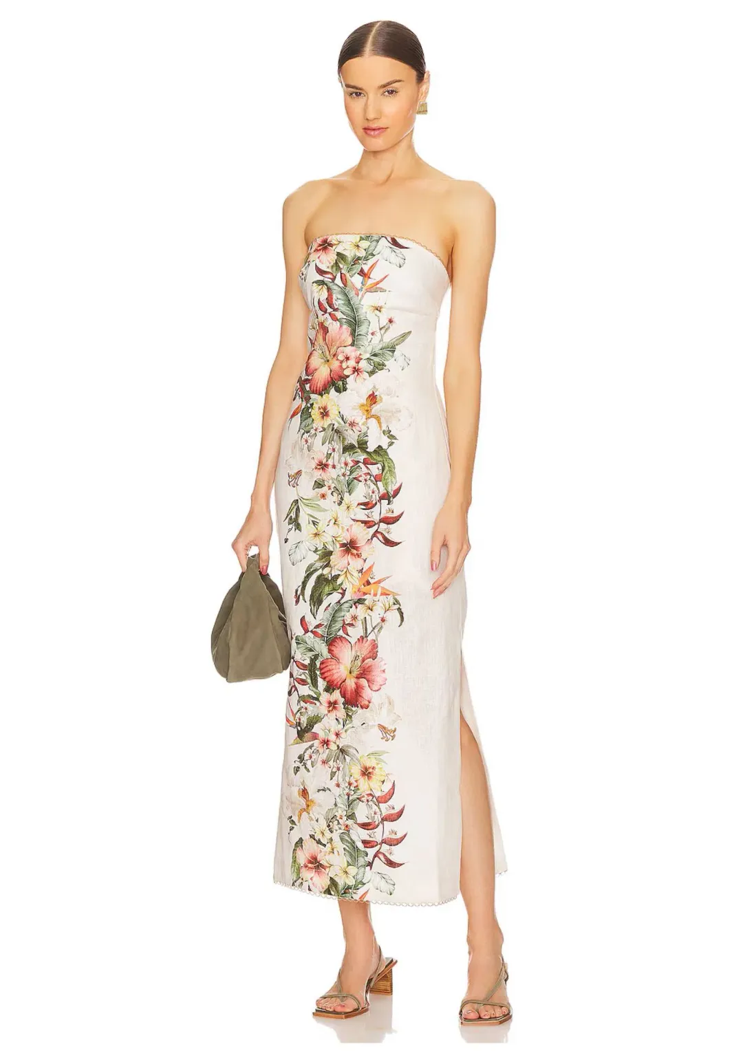 Zimmermann Lexi Column Midi Dress Ivory Palm Floral Size 1 / AU 10 for rent on The Volte - main image
