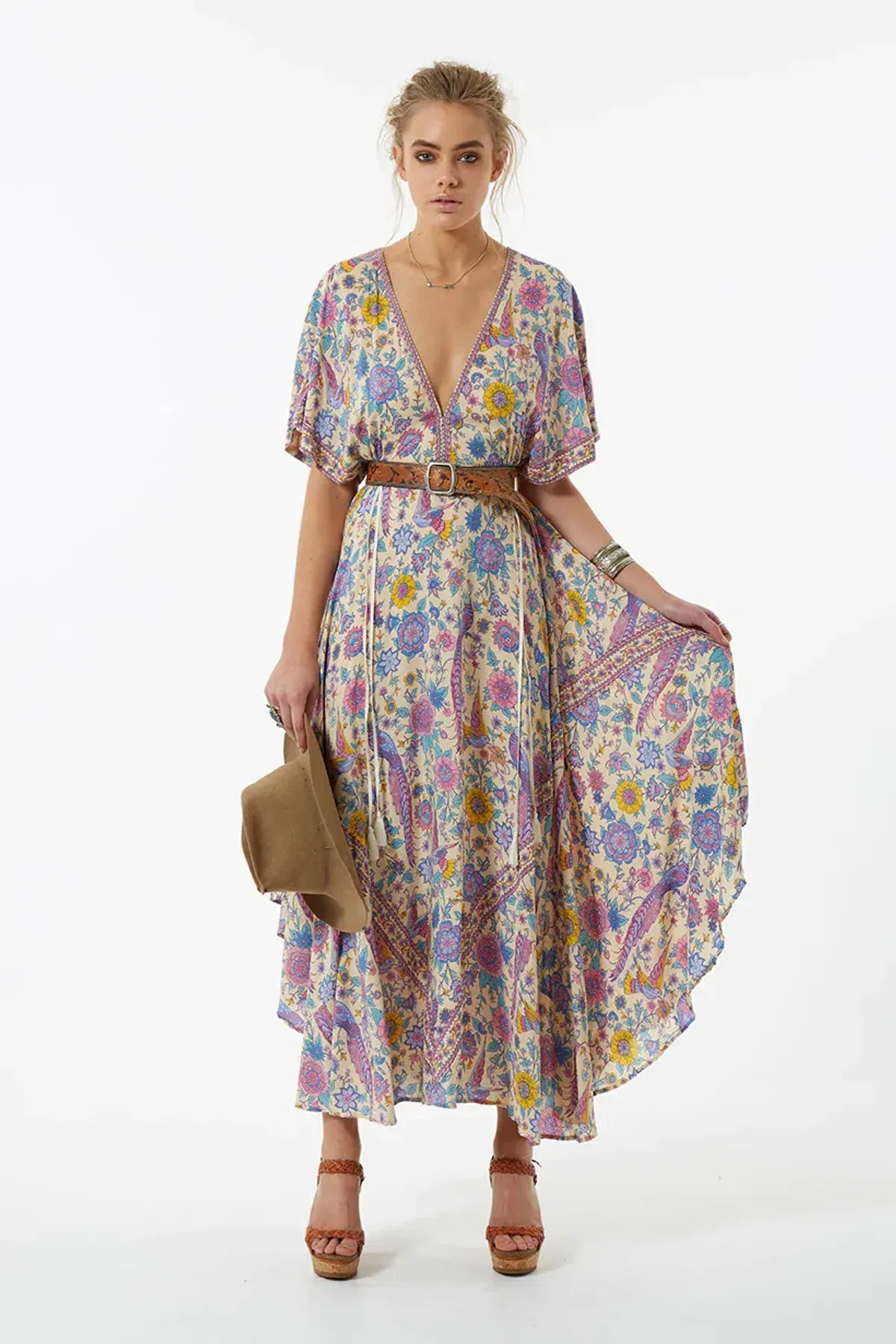 Spell and the Gypsy Lovebird Halfmoon Gown Chamomile Print Size 6 for rent on The Volte - main image