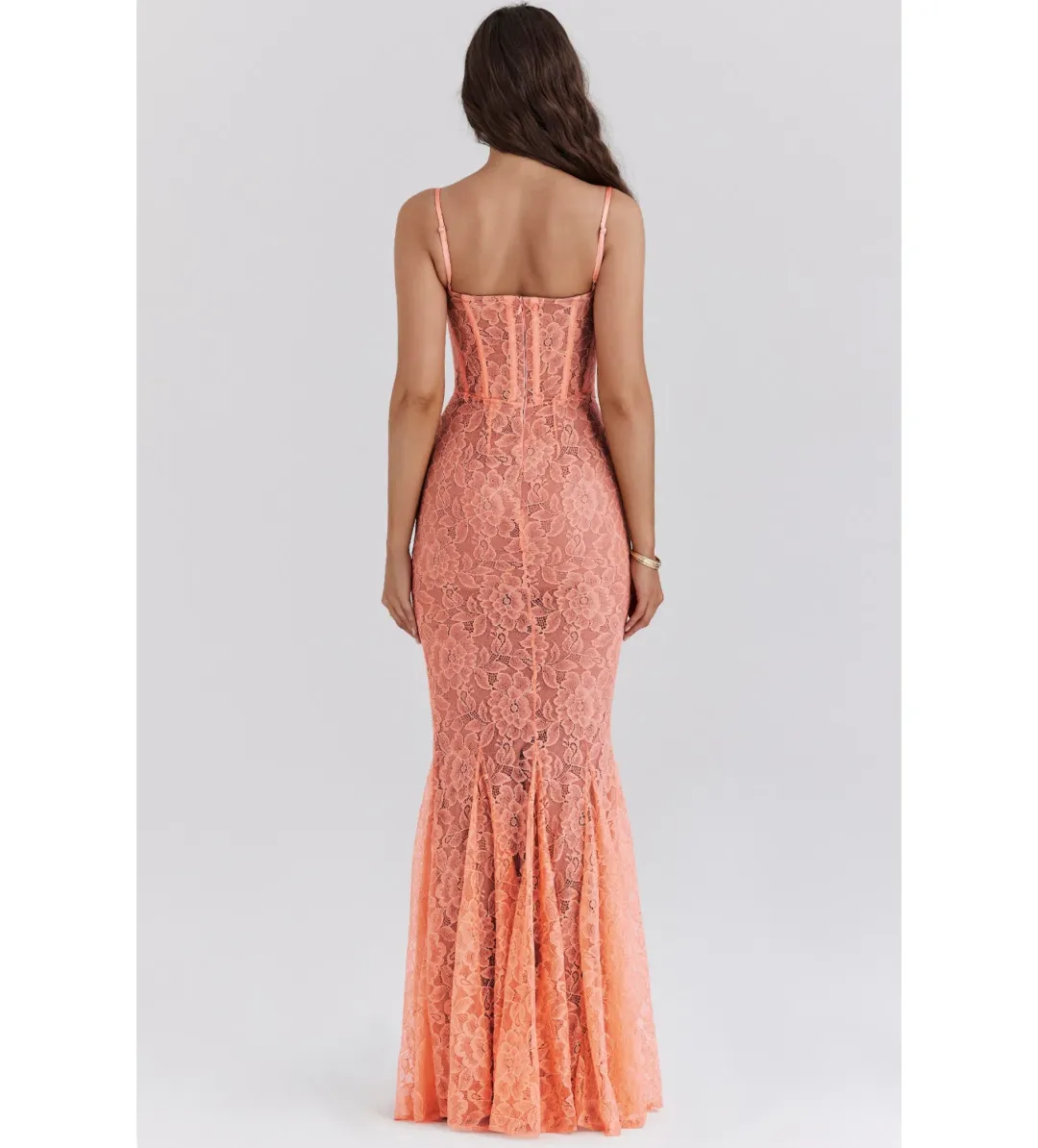 House Of CB Cordelia Lace Godet  Maxi Dress Sorbet Size XS / 6 for rent on The Volte - main image