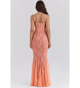 House Of CB Cordelia Lace Godet  Maxi Dress Sorbet Size XS / 6 for rent on The Volte - image 3