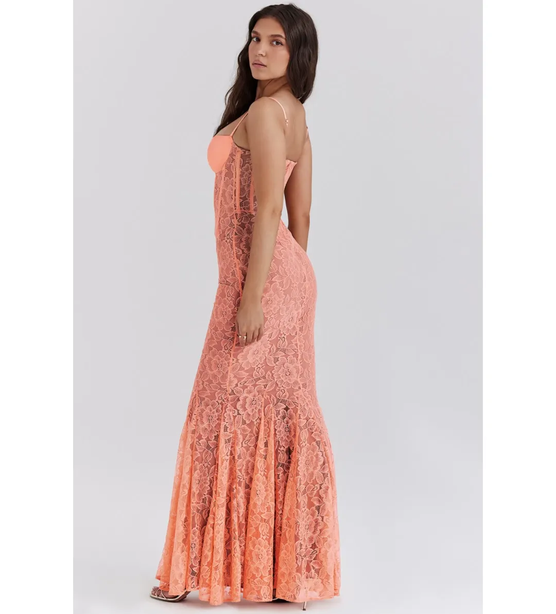 House Of CB Cordelia Lace Godet  Maxi Dress Sorbet Size XS / 6 for rent on The Volte - main image