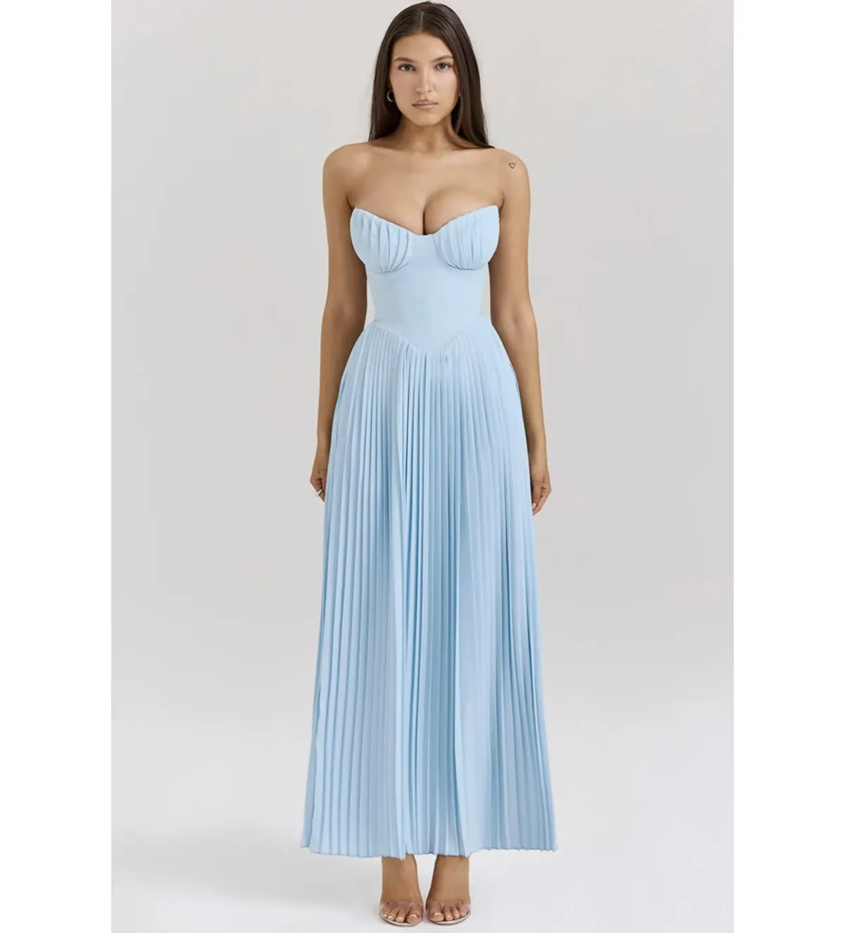House Of CB Marcella Pleated Maxi Dress Ocean Blue Size S / 6-8 for rent on The Volte - main image