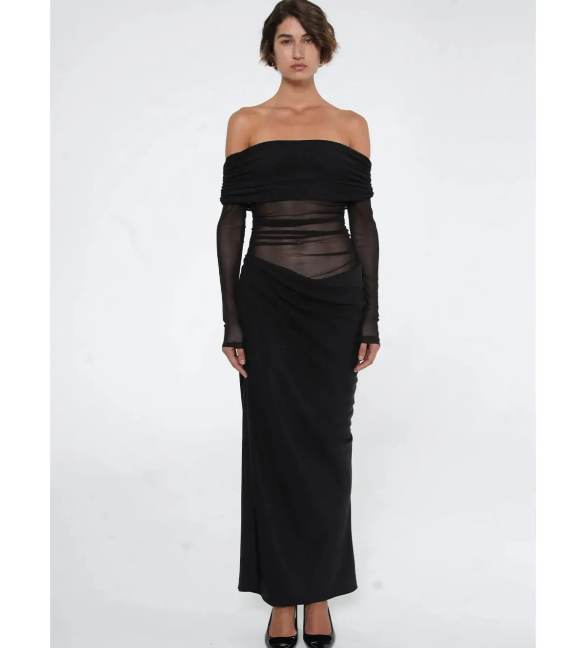 Benni Yasmin Off-Shoulder Maxi Dress Black Size 8 for rent on The Volte - main image