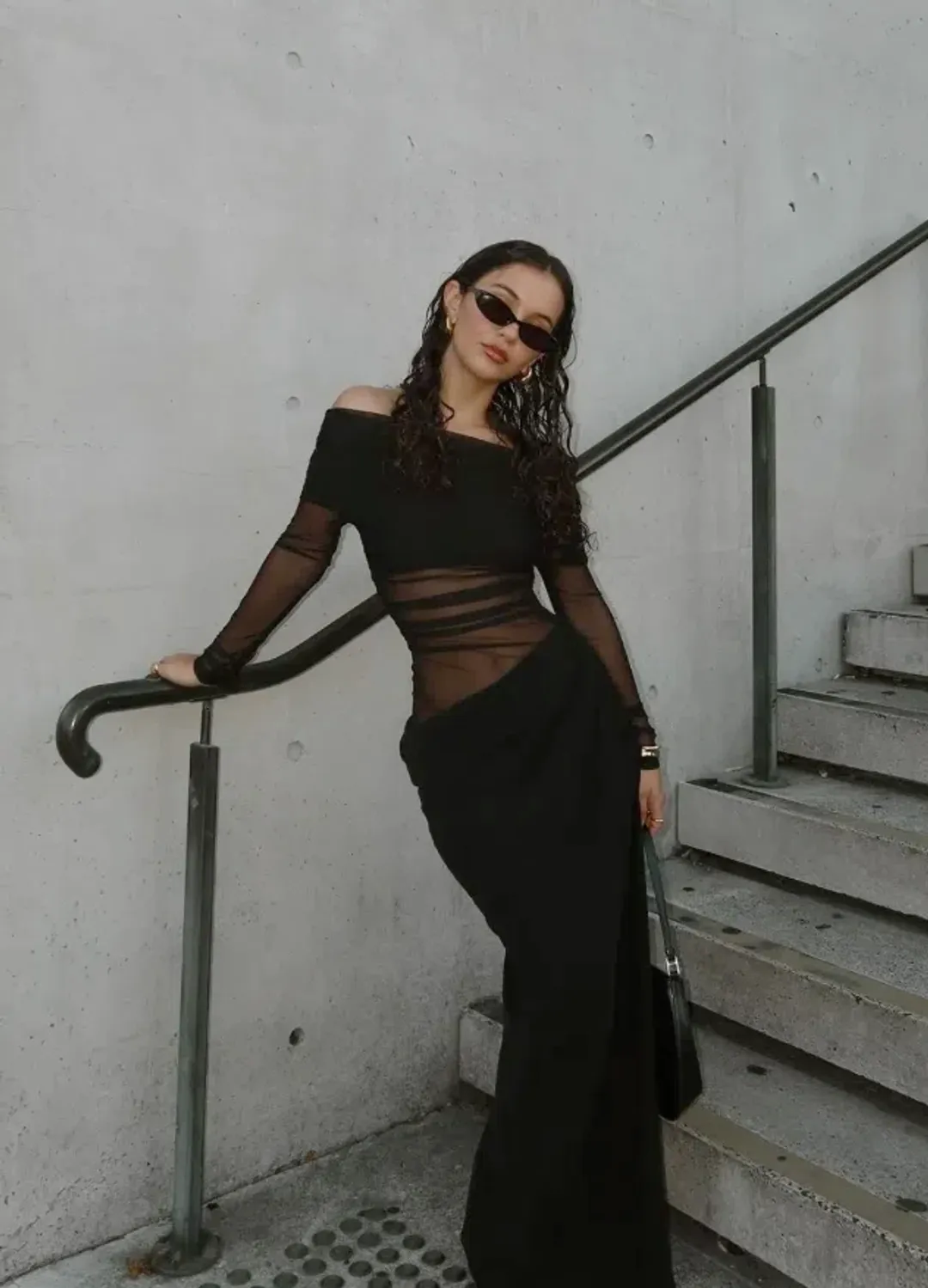 Benni Yasmin Off-Shoulder Maxi Dress Black Size 8 for rent on The Volte - main image