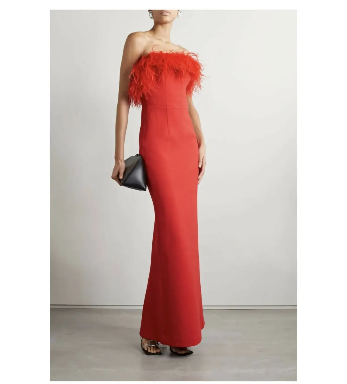 Rebecca Vallance Scarlett Strapless Feather Gown Red Size 6  for rent on The Volte - main image