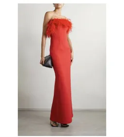 Rebecca Vallance Scarlett Strapless Feather Gown Red Size 6  for rent on The Volte - image 1