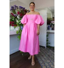 Aje Eugenie Off Shoulder Midi Dress Pink Size AU 14 for rent on The Volte - image 2