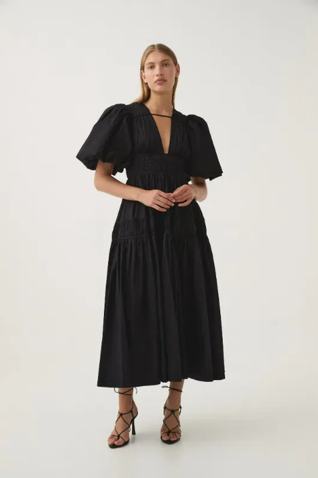 Aje Fallingwater Ruched Midi Dress in Black Size AU 16 for rent on The Volte - main image