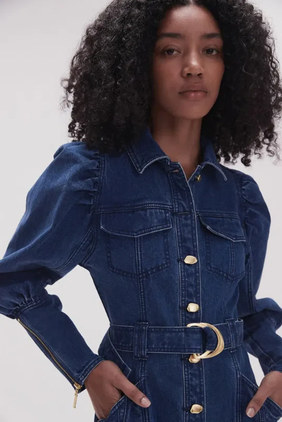 Aje May Denim Long Sleeve Dress Dark Indigo Size AU 16 for rent on The Volte - main image