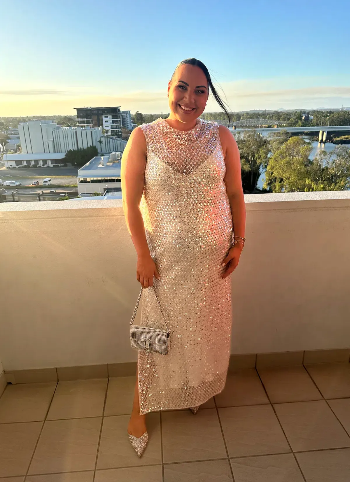 Shona Joy Asteri High Neck Sleeveless Maxi Dress Silver Size AU 16 for rent on The Volte - main image