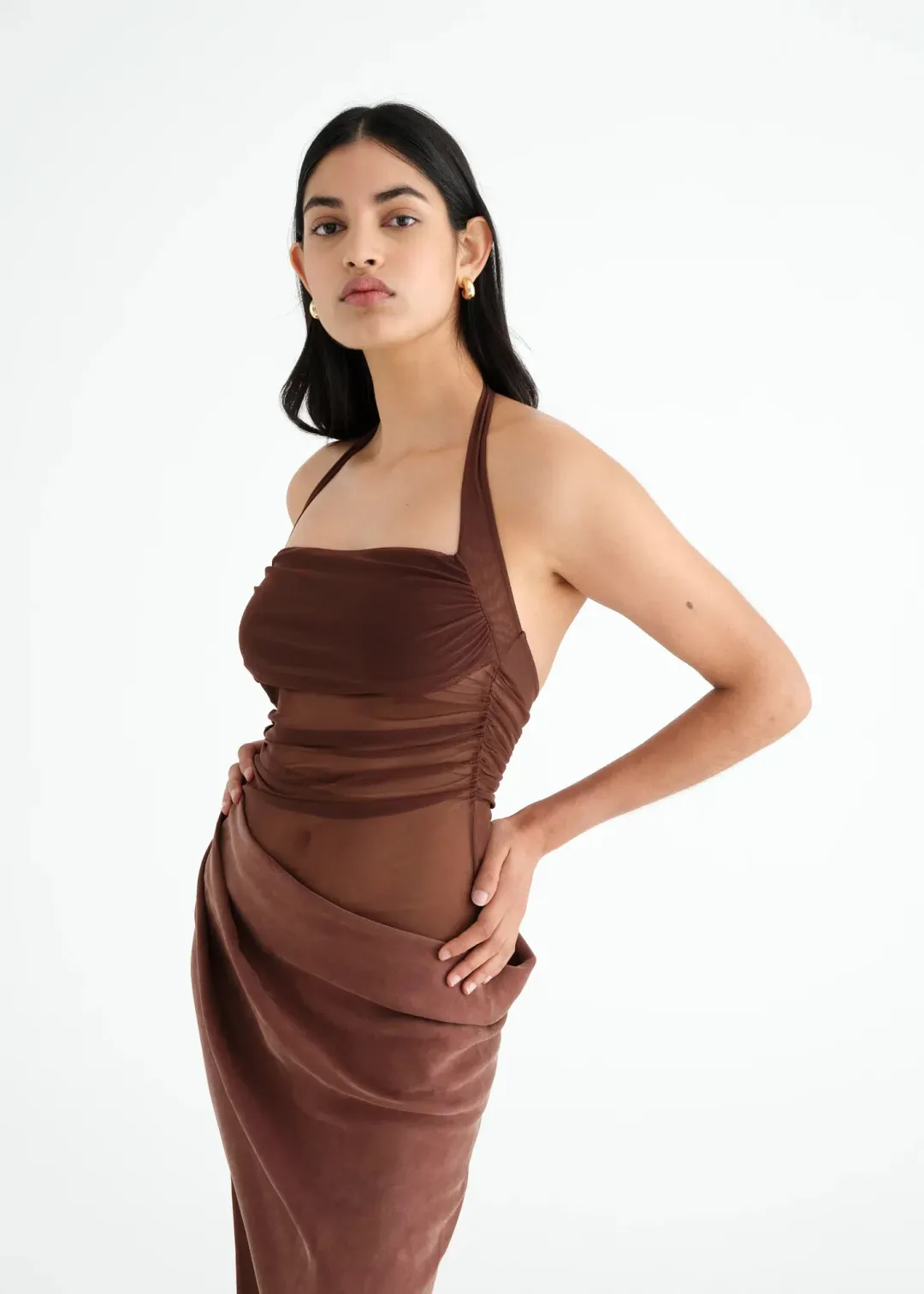 Benni Gina Halter Dress Brown Size AU 6  for rent on The Volte - main image