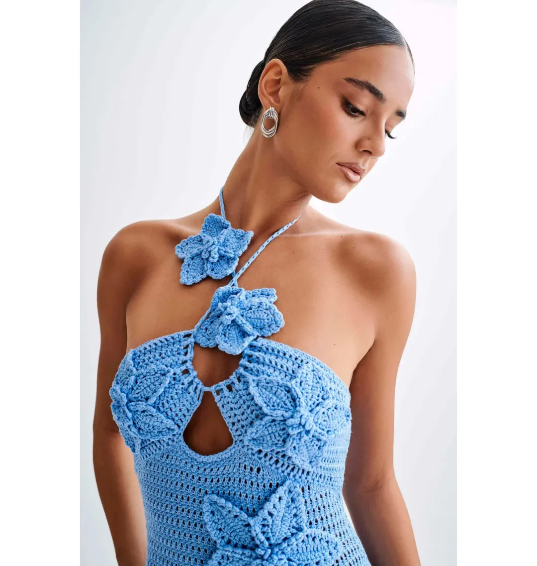 Meshki Floral Crochet Maxi Dress Cornflower Blue Size Small / AU 8 for rent on The Volte - main image