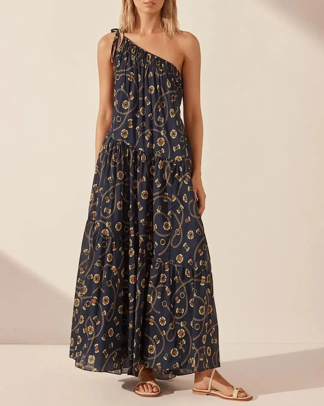 Shona Joy Vacance One Shoulder Tiered Maxi Dress Print Size 16 for rent on The Volte - main image