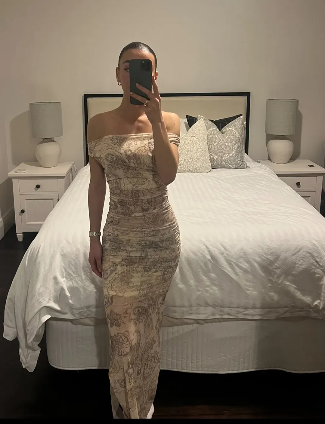 Bec & Bridge Shyla Off Shoulder Dress Faded Paisley Size AU 6 for rent on The Volte - main image