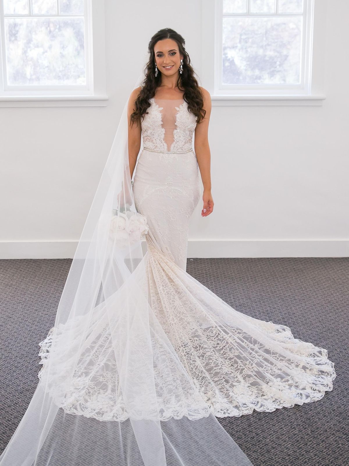 Galia Lahav white lace wedding dress size 8 for rent on The Volte - main image