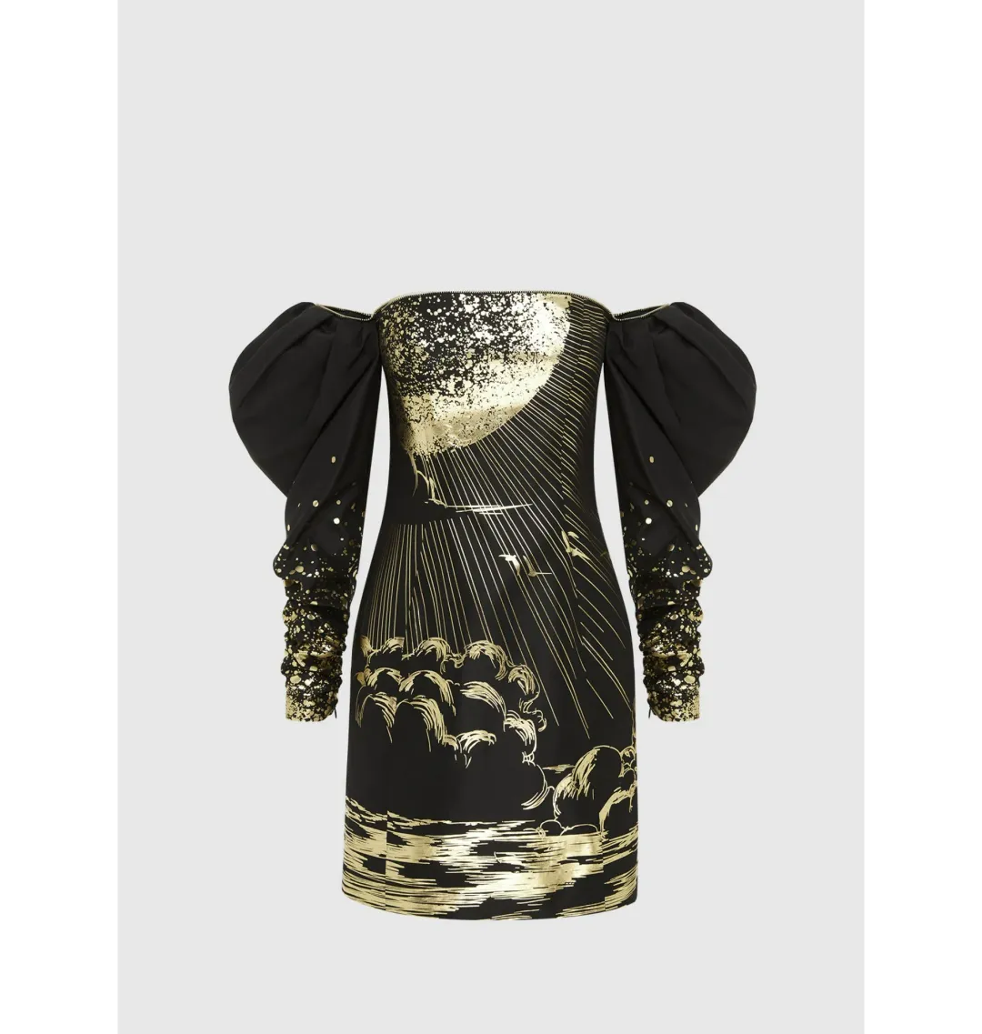 Leo Lin Gillian Off Shoulder Bustier Mini Dress in Moonlight Print Size AU 8 for rent on The Volte - main image