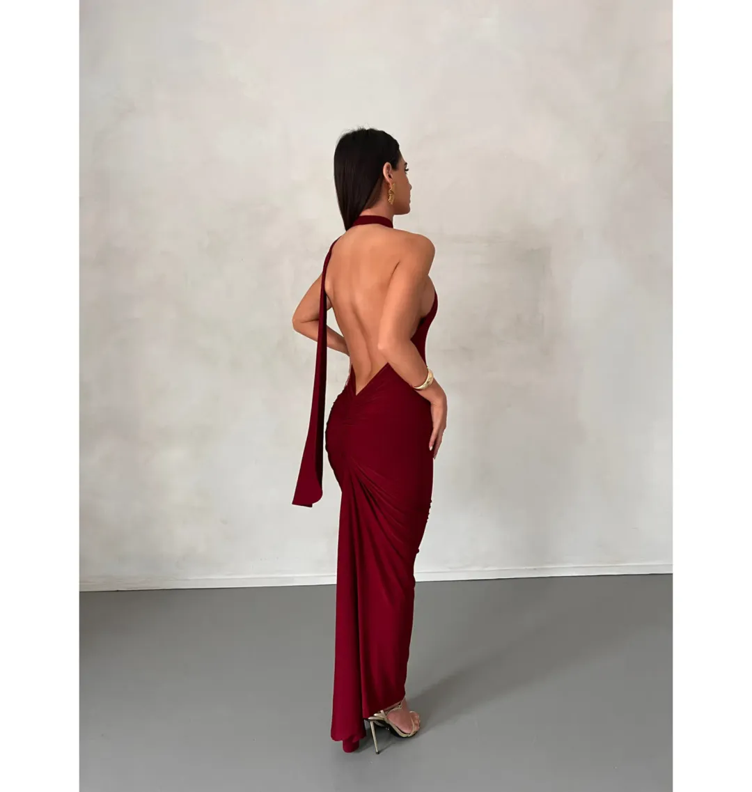 Melani The Label Leoni Dress in Wine Size AU 6 for rent on The Volte - main image