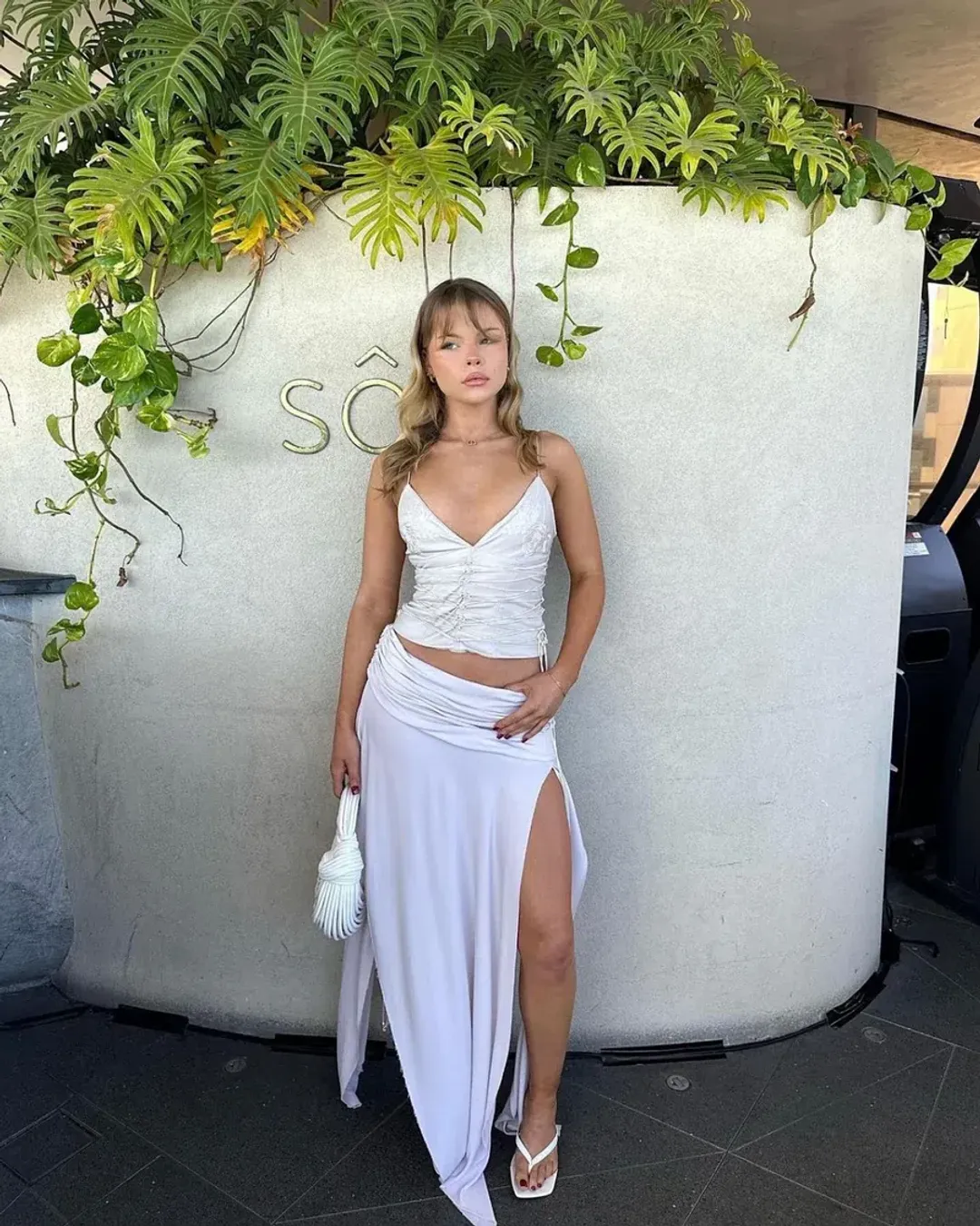 House of CB Antonella Vegan Leather Corset and Draped Midi Skirt Set Off White Size S / AU 8 for rent on The Volte - main image