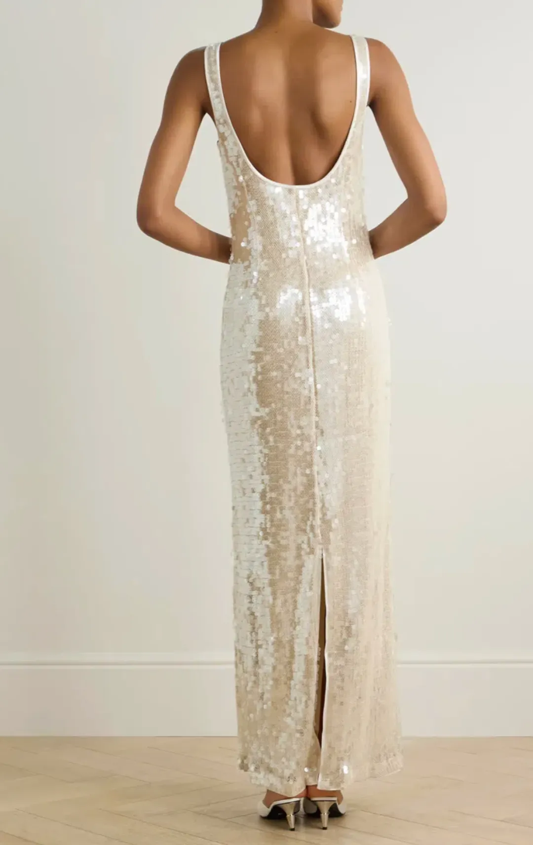 Simkhai Bex Sequined Tulle Maxi Long Dress in Cream Size US 6 / AU 10 for rent on The Volte - main image