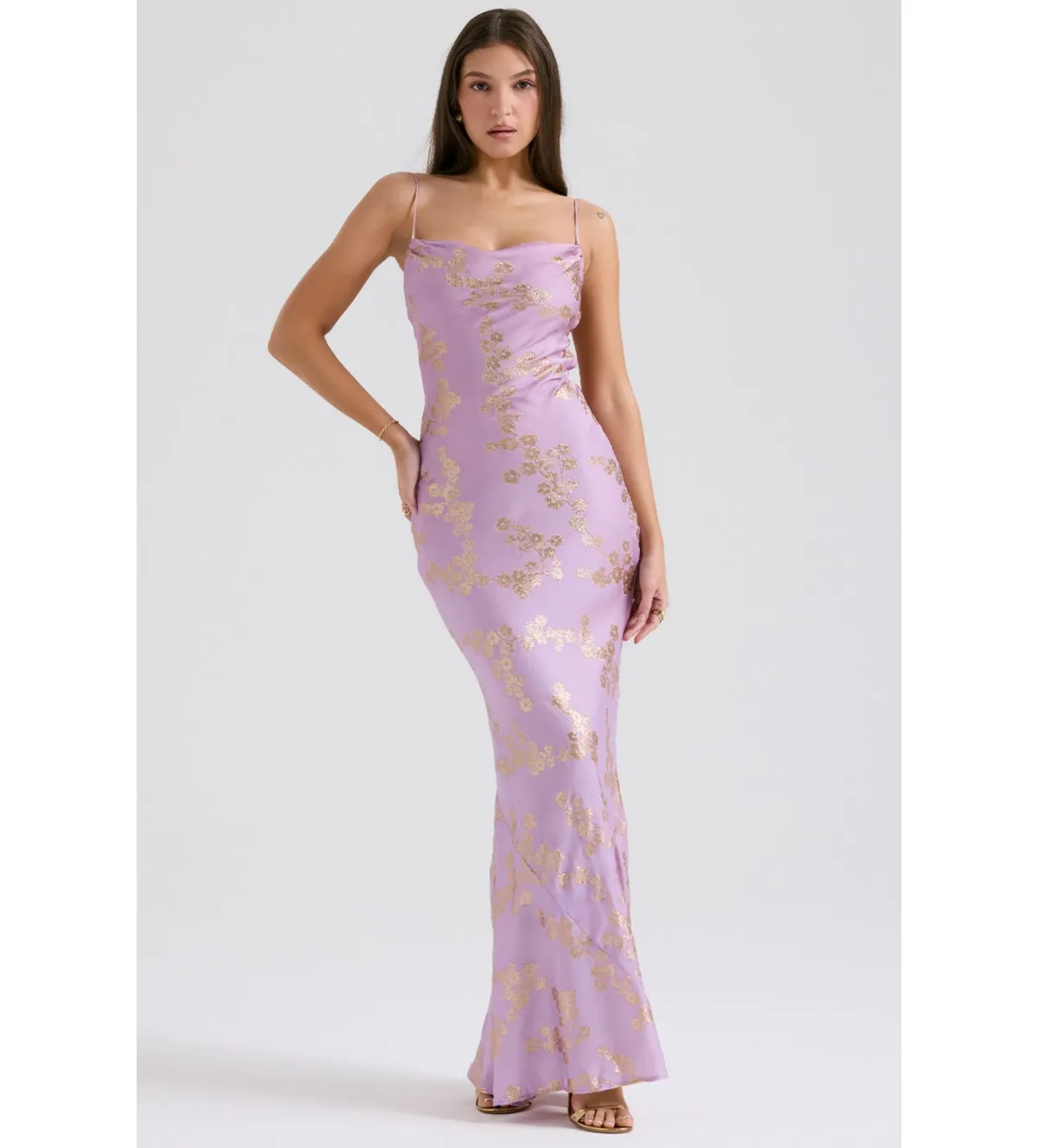 House of CB Capriana  Satin Gown Orchid Jacquard Size S/Au 8 for rent on The Volte - main image