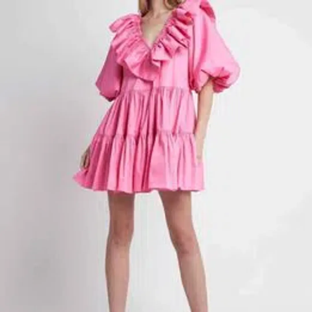 Aje Solstice Dress Ruffle Tiered Smock Dress Pink Size 6 for rent on The Volte - main image