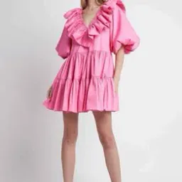 Aje Solstice Dress Ruffle Tiered Smock Dress Pink Size 6 for rent on The Volte - image 2