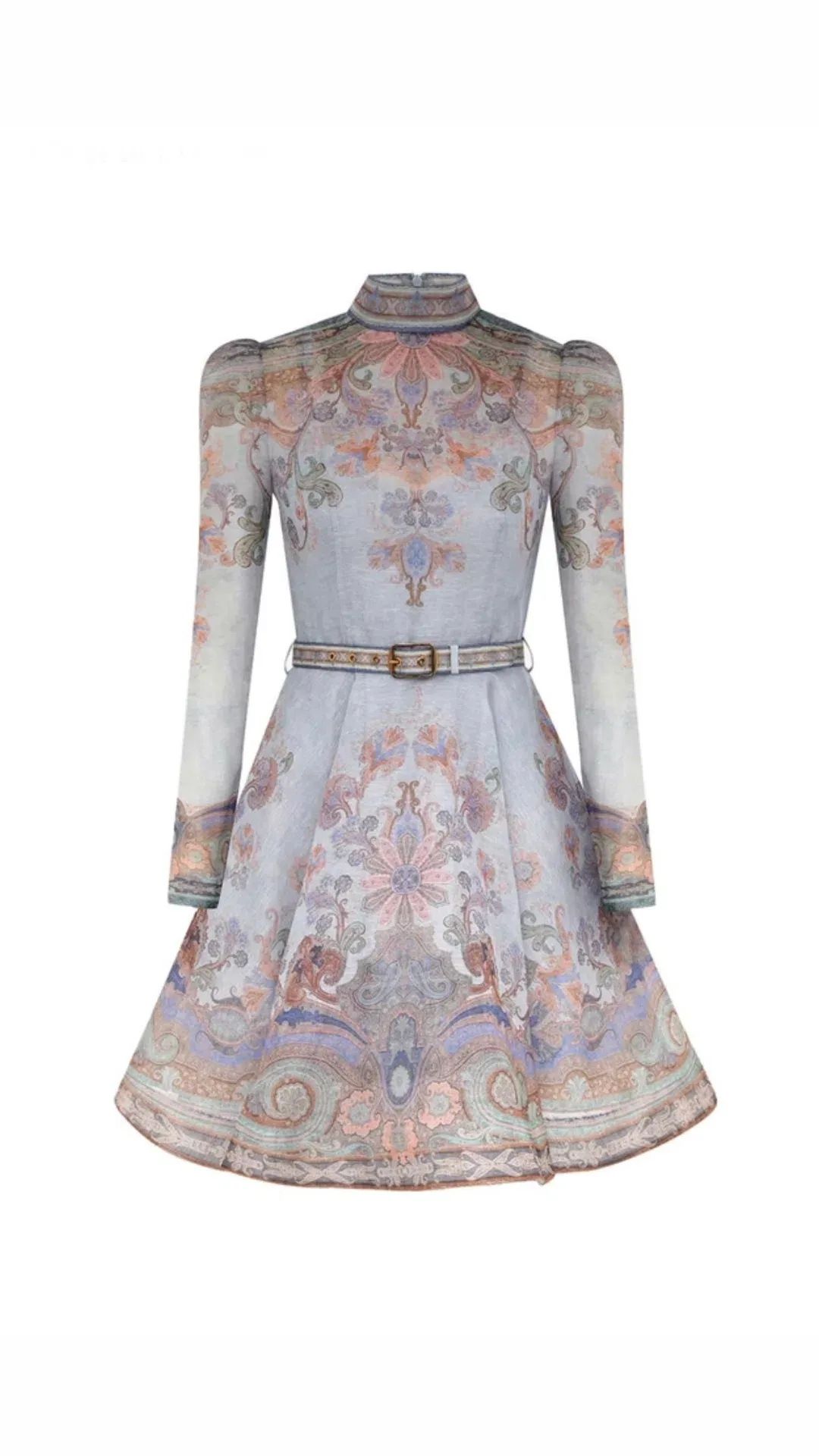 Zimmermann The Eden Belted Mini Dress in Blue Paisley Size 1/Au 10 for rent on The Volte - main image