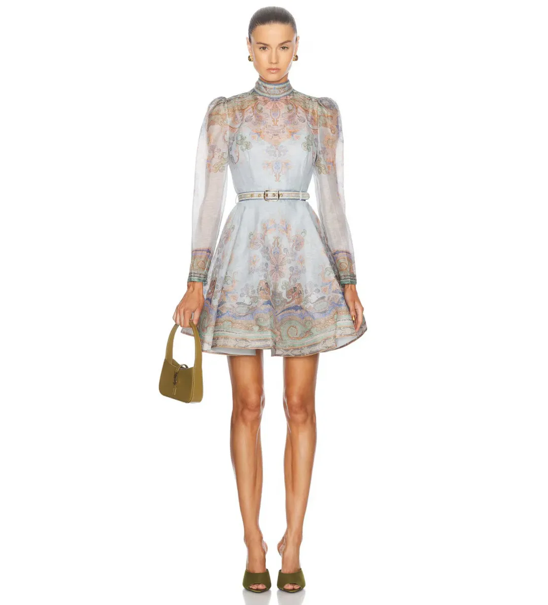 Zimmermann The Eden Belted Mini Dress in Blue Paisley Size 1/Au 10 for rent on The Volte - main image