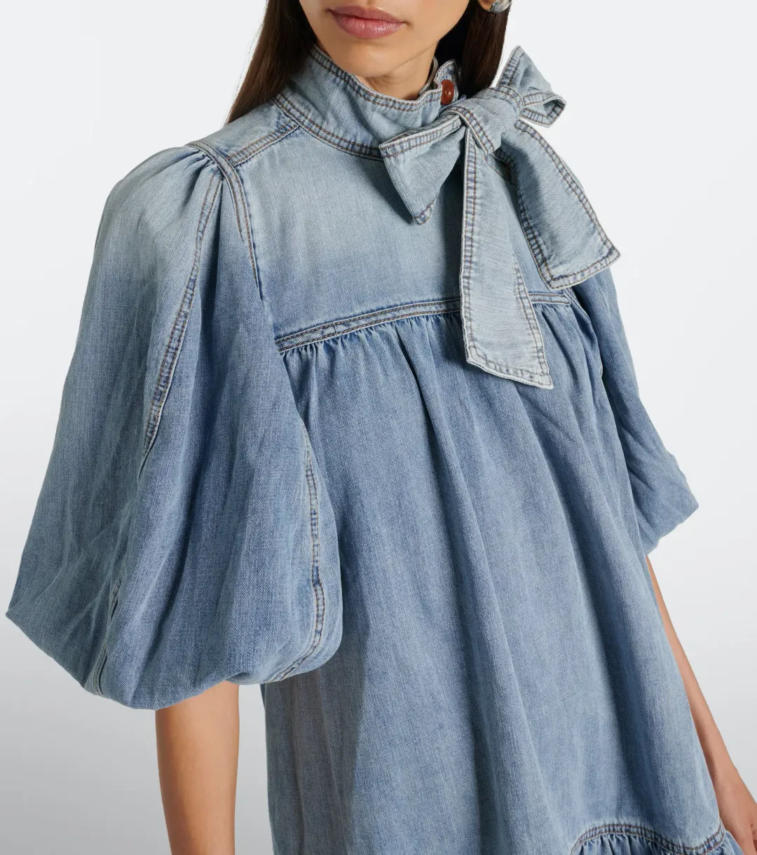 Zimmermann Denim Smock Mini Dress Faded Blue Size 6 for rent on The Volte - main image