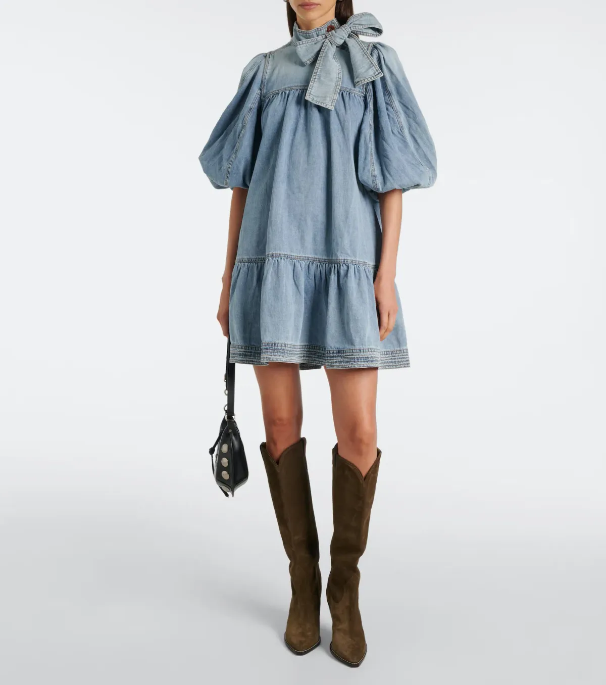 Zimmermann Denim Smock Mini Dress Faded Blue Size 6 for rent on The Volte - main image