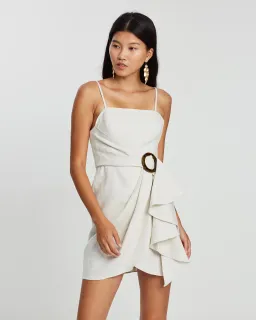 Shona Joy Aluaro Draped Mini Dress Stone Beige Size 8 for rent on The Volte - image 2