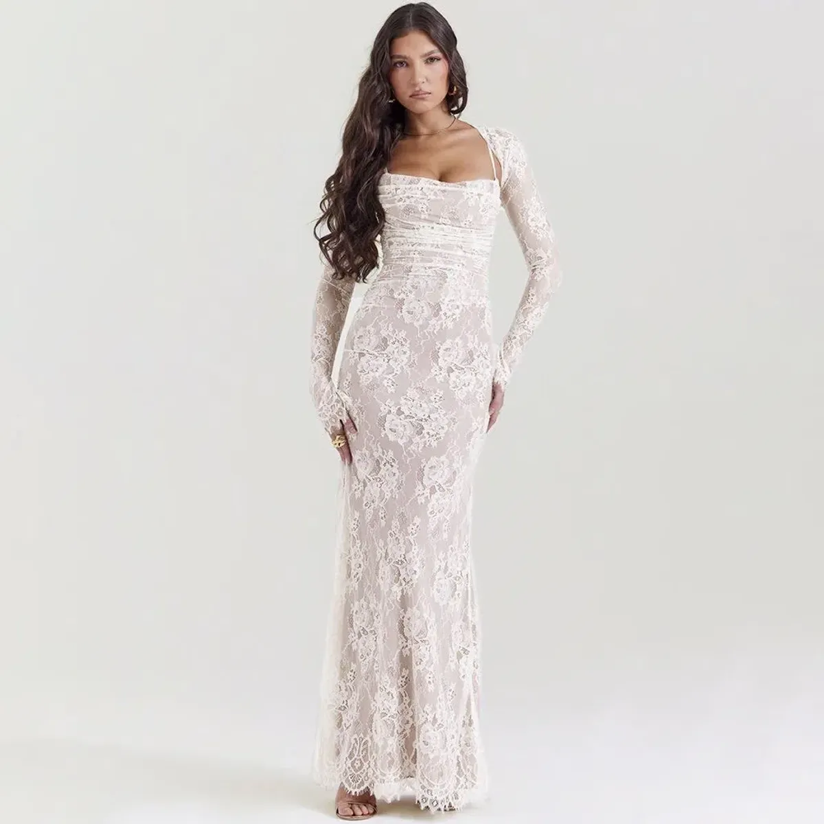 House of CB Artemis Lace Maxi Dress in Vintage Cream Size 10 for rent on The Volte - main image
