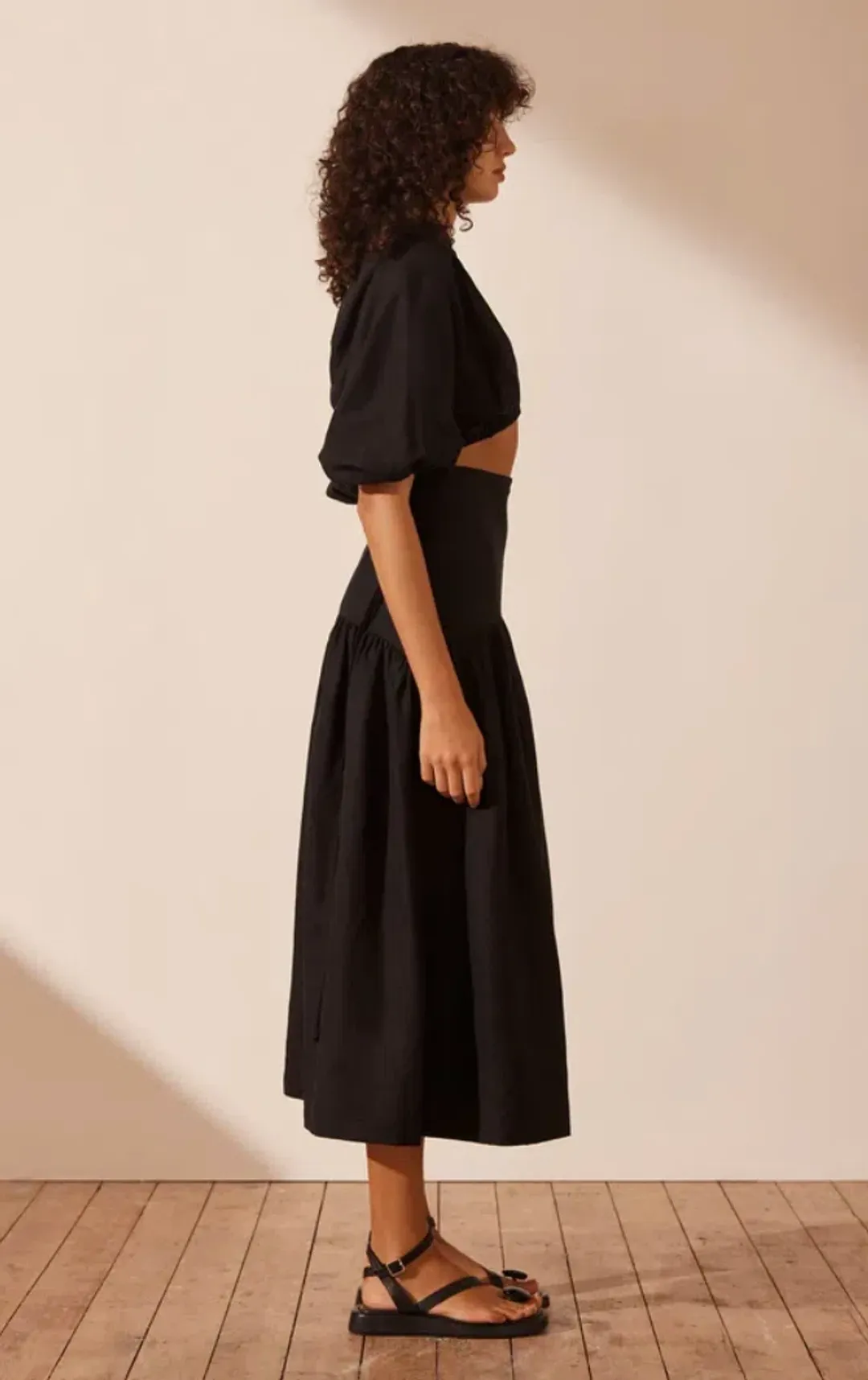 Shona Joy Mare Linen Deconstructed Midi Dress Black Size 8  for rent on The Volte - main image