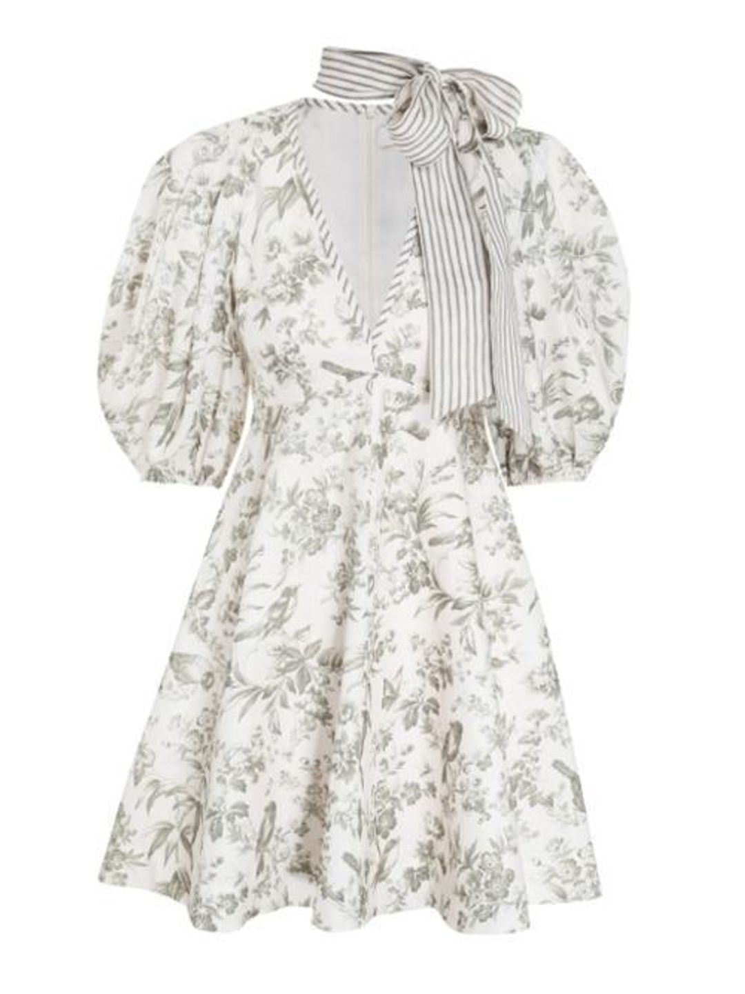 Zimmermann Linen Day Mini Dress Olive Toile Print Size 0 / AU 8 for rent on The Volte - main image