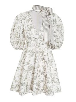 Zimmermann Linen Day Mini Dress Olive Toile Print Size 0 / AU 8 for rent on The Volte - image 5