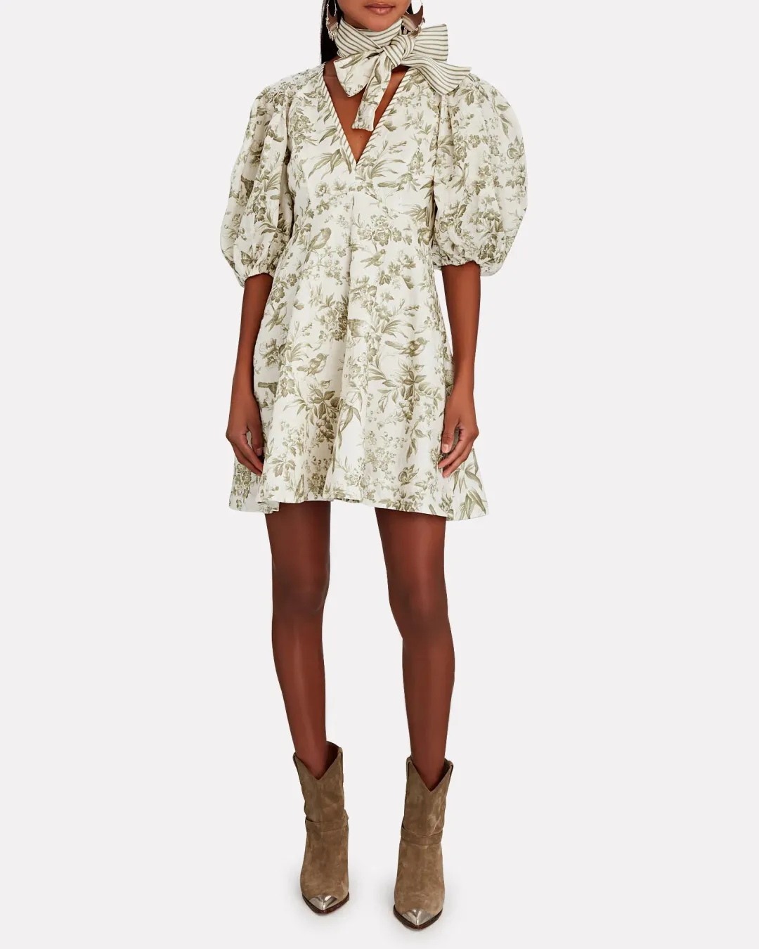 Zimmermann Linen Day Mini Dress Olive Toile Print Size 0 / AU 8 for rent on The Volte - main image